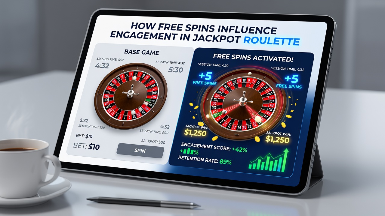 Analytics dashboard view of jackpot roulette engagement trends including free spin activation rates over multiple weeks